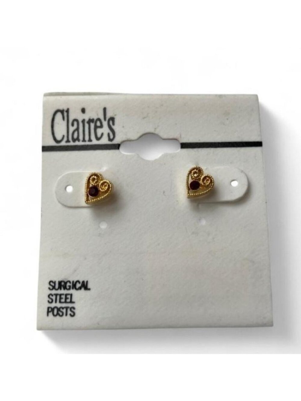Vtg Claire's Gold Tone Heart Stud Earrings Surgical Steel Posts Korea